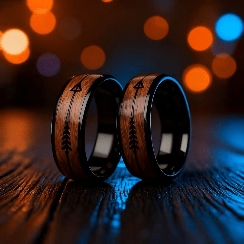Black Arrow Wood Grain Stainless Steel Ring, Everyday Accessory